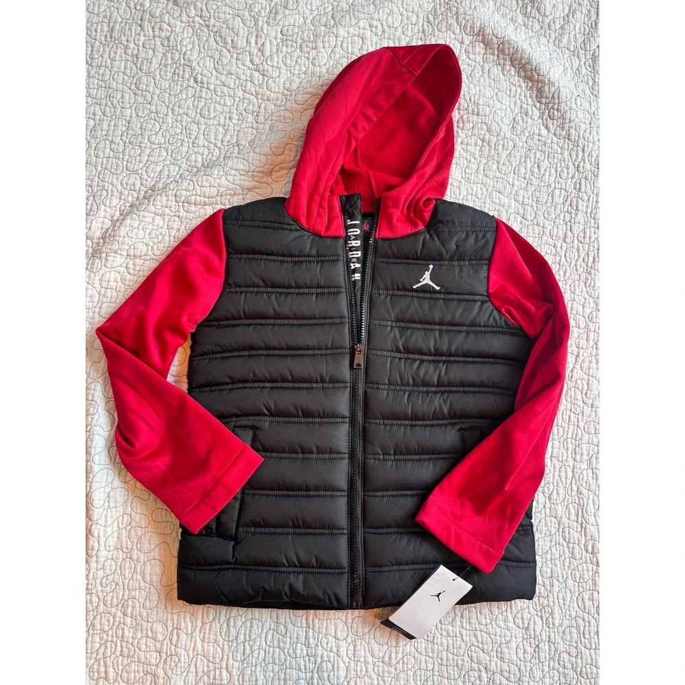 Jordan Boys Hybrid Quilted Puffer Jacket Gym Red Black Size Small